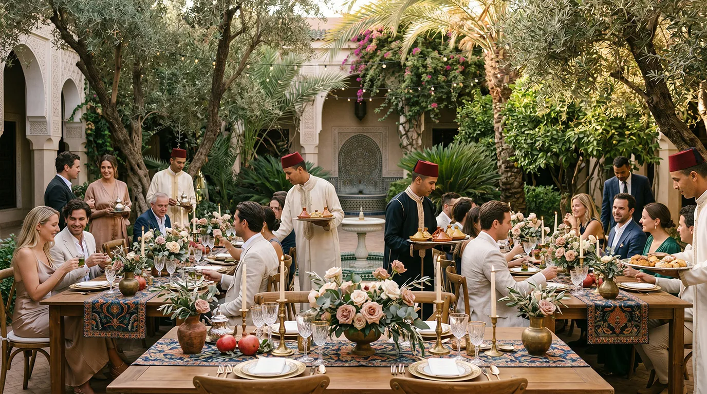Grande table de réception dans un jardin